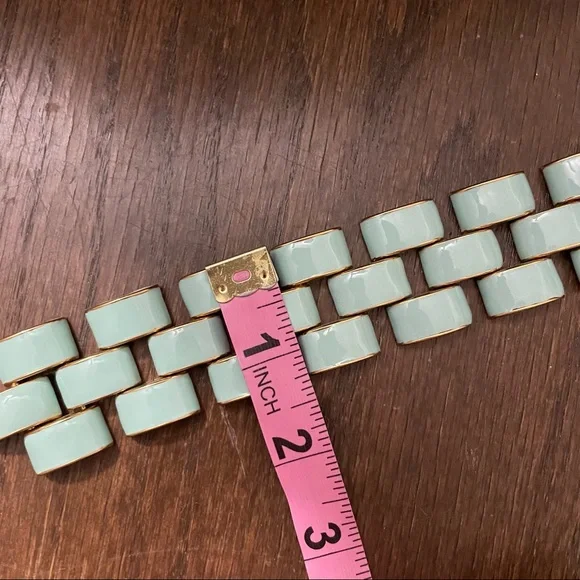 J Crew Enamel Light Blue Gold Flat Link Wide Cuff Bracelet - Picture 5 of 6